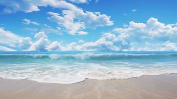 une magnifique tropical plage avec vague et blanc nuage photo