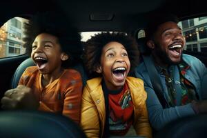 content africain américain famille de père et les enfants profiter route voyage ensemble, ai génératif photo