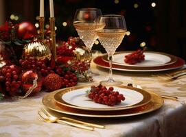 magnifique Noël table pour vacances dîner photo