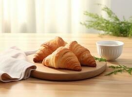 lumière petit déjeuner Contexte avec des croissants photo