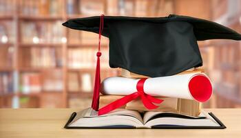 diplômé collège, haute école ou Université casquette. l'obtention du diplôme chapeau de diplôme cérémonie. ai génératif photo