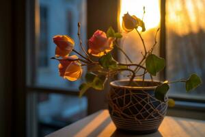 portrait de une élégant des roses arrangement à l'intérieur génératif ai photo