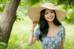 femme sourire et prendre plaisir à la nature photo