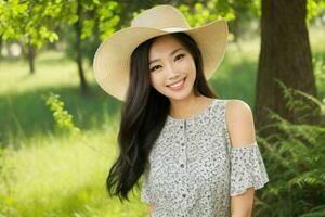 femme sourire et prendre plaisir à la nature photo