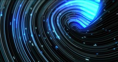 bleu énergie abstrait tourbillonnant incurvé tourbillon lignes de embrasé brillant magique énergie stries et en volant particules Contexte photo