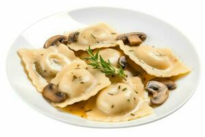 assiette champignon Ravioli aliments. produire ai photo