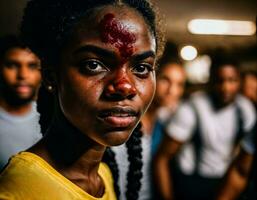 photo de rage en colère noir adolescent Université fille combat le autre avec blessure sur affronter, génératif ai