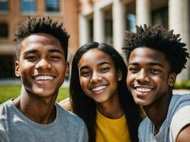 photo de groupe noir adolescent frais étudiant à université, génératif ai