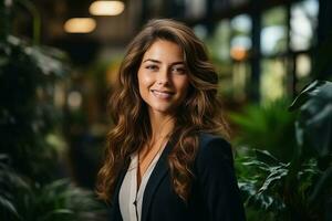 une Beau femme d'affaires dans une bureau.. ai généré photo