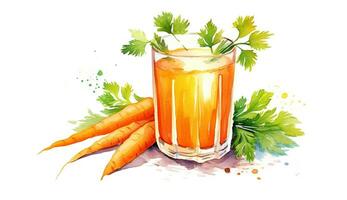 verre pot de Frais carotte jus avec Frais carottes. carotte jus dans une verre avec ingrédients. photo