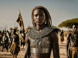 photo de africain femme tribal guerriers avec armure, génératif ai