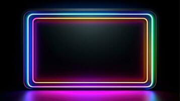 néon frontière cadre, multicolore néon lampe sur une noir Contexte. halogène lumière, génératif ai illustration photo