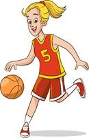 illustration de une adolescent basketball joueur fonctionnement avec Balle sur un isolé blanc Contexte photo