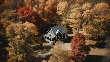 génératif ai, l'automne coloré forêt magnifique paysage dans branché ancien rétro style, en sourdine neutre couleurs. photo