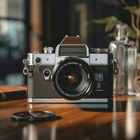 ai génératif de haute résolution photo de vieux analogique caméra mis sur le table