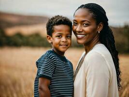 photo de content famille noir mère et fils, génératif ai