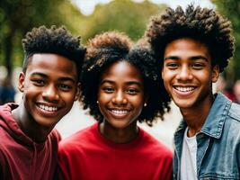 photo de groupe noir adolescent frais étudiant à université, génératif ai