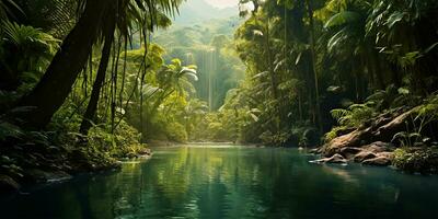 panorama de dense jungle. ai généré photo