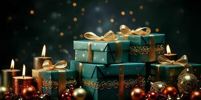 luxueux et élégant Noël cadeau des boites. Noël présente et décorations. génératif ai photo