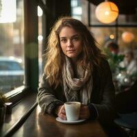 Jeune femme dans rue café photo