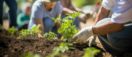 les communautés travail ensemble à créer vert les espaces et Urbain jardins. ai généré photo