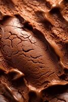 macro détaillé texture de foncé Chocolat la glace crème Contexte. sucré nourriture concept. ai généré photo