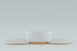3d blanc Contexte avec géométrique rond podium, rester, piédestal. branché graphique conception. d'or éléments, minimal formes photo