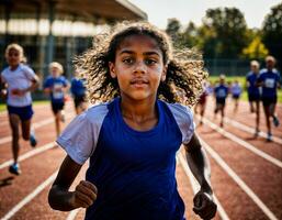 photo de fille des gamins fonctionnement course sport à école, génératif ai