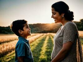 photo de content famille mère et fils, génératif ai