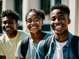 photo de groupe noir adolescent frais étudiant à université, génératif ai