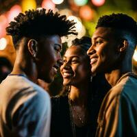 groupe de content Jeune adolescent à le nuit faire la fête, génératif ai photo