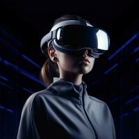 illustration de une la personne portant une virtuel réalité vr casque, ai généré. photo