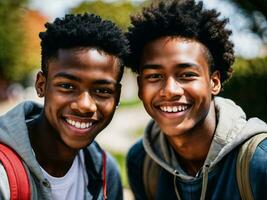 photo de groupe noir adolescent frais étudiant à université, génératif ai