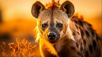 hyène dans le africain savane, génératif ai photo