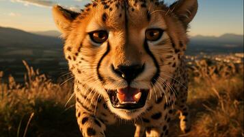 guépard fonctionnement dans africain sauvage animal la photographie, génératif ai photo