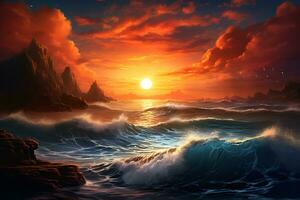 coup de magnifique étourdissant le coucher du soleil plus de le mer photo