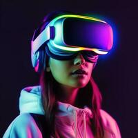 illustration de une la personne portant une virtuel réalité vr casque, ai généré. photo