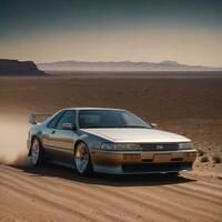 photo de voiture dans chaud le sable désert, génératif ai