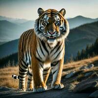 photo de gros tigre fonctionnement dans le forêt, génératif ai