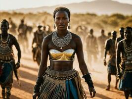 photo de africain femme tribal guerriers avec armure, génératif ai