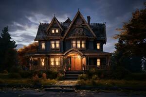 effrayant victorien maison conçu pour Halloween dans le uni États. Halloween Contexte. génératif ai photo