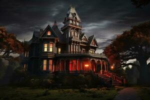 effrayant victorien maison conçu pour Halloween dans le uni États. Halloween Contexte. génératif ai photo