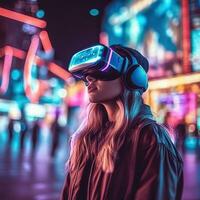 illustration de une la personne portant une virtuel réalité vr casque, ai généré. photo