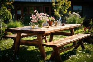 pique-nique table dans le jardin photo