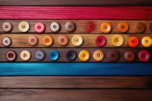 collection de différent multi coloré boutons sur bois photo