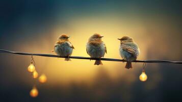 Trois des oiseaux séance sur câble photo