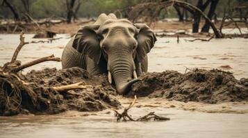 le l'éléphant venu à le arrosage endroit après le des pluies faune génératif ai photo