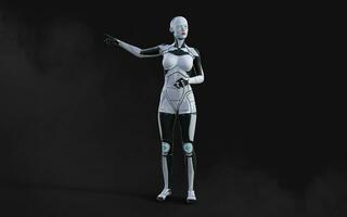 3d illustration de une femme ai cyborg pose sur noir Contexte avec coupure chemin. ai projet. photo