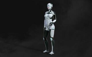 3d illustration de une femme ai cyborg pose sur noir Contexte avec coupure chemin. ai projet. photo