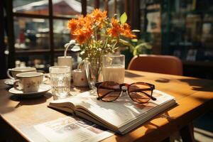 les magazines sur table avec lunettes. photo